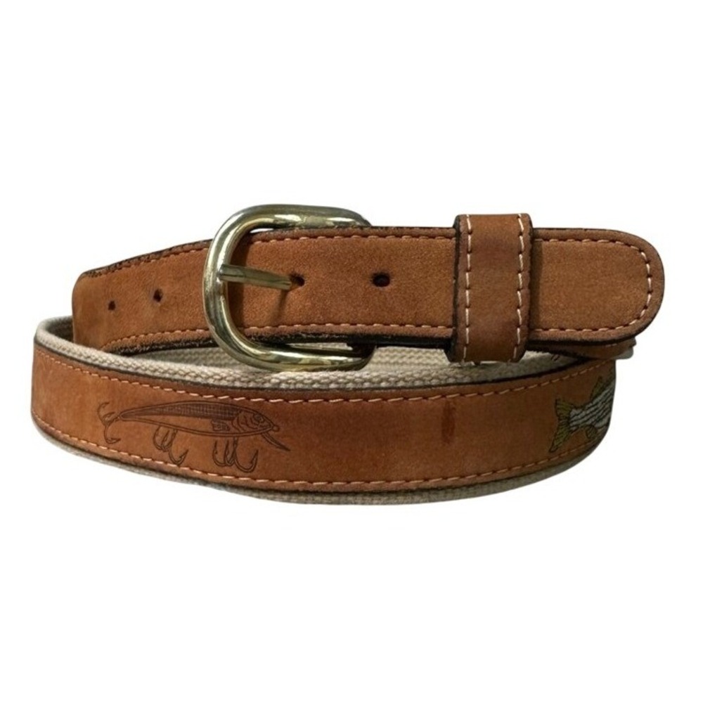 Zep-Pro Mens Canvas Leather Belt Tan Size 46 Solid Brass Buckle Made in USA